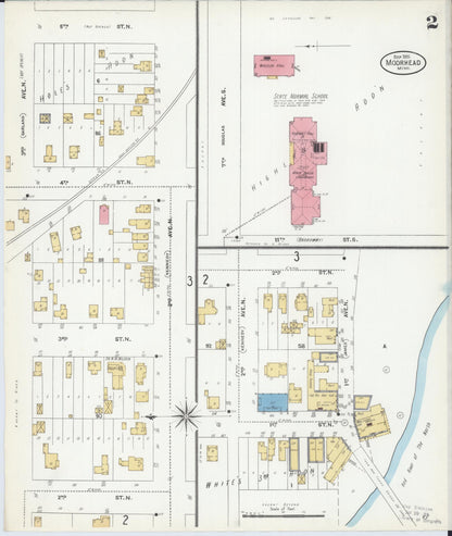 Sanborn Fire Insurance Map from Moorhead, Clay County, Minnesota (1906), Sheet #0002 - Complete Map Set gallery image, historic Sanborn map, vintage wall art, Minnesota Minnesota