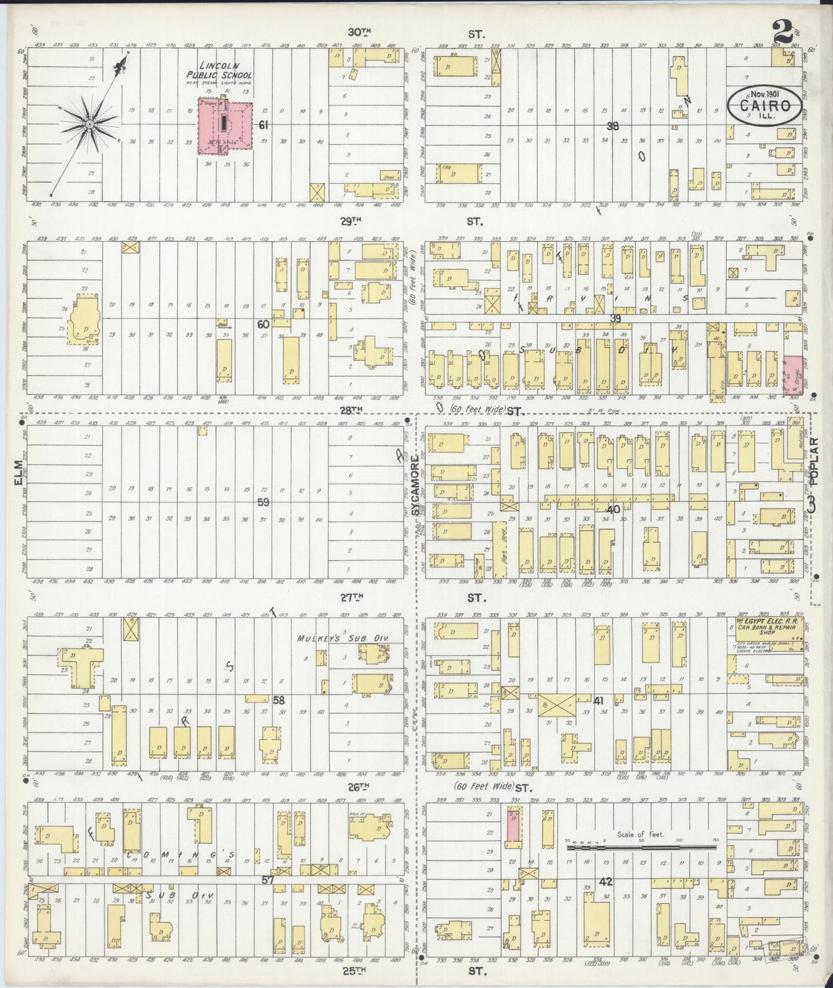 Sanborn Fire Insurance Map from Cairo, Alexander County, Illinois (1901), Sheet #0002 - Complete Map Set gallery image, historic Sanborn map, vintage wall art, Illinois Illinois