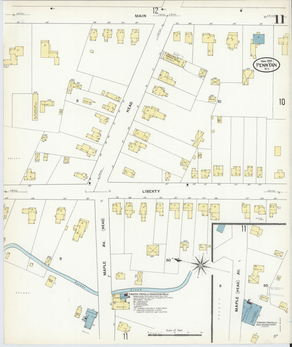 Sanborn Fire Insurance Map from Penn Yan, Yates County, New York (1909), Sheet #0011 - Complete Map Set gallery image, historic Sanborn map, vintage wall art, New York New York