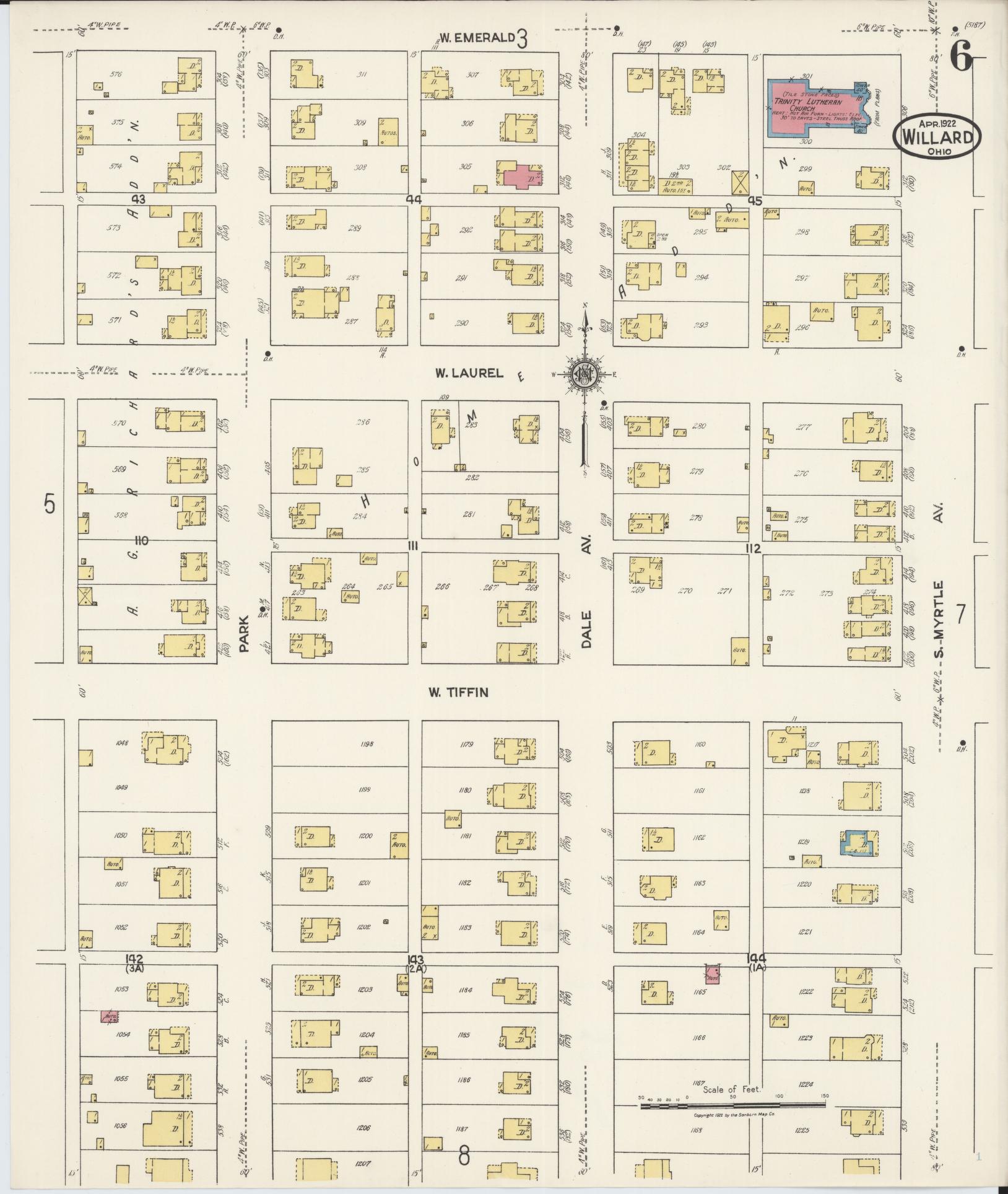 Sanborn Fire Insurance Map from Willard, Huron County, Ohio (1922), Sheet #0006 - Historic Sanborn Fire Insurance Map Print, vintage old map wall art, antique decor, genealogy gift, Ohio Ohio map