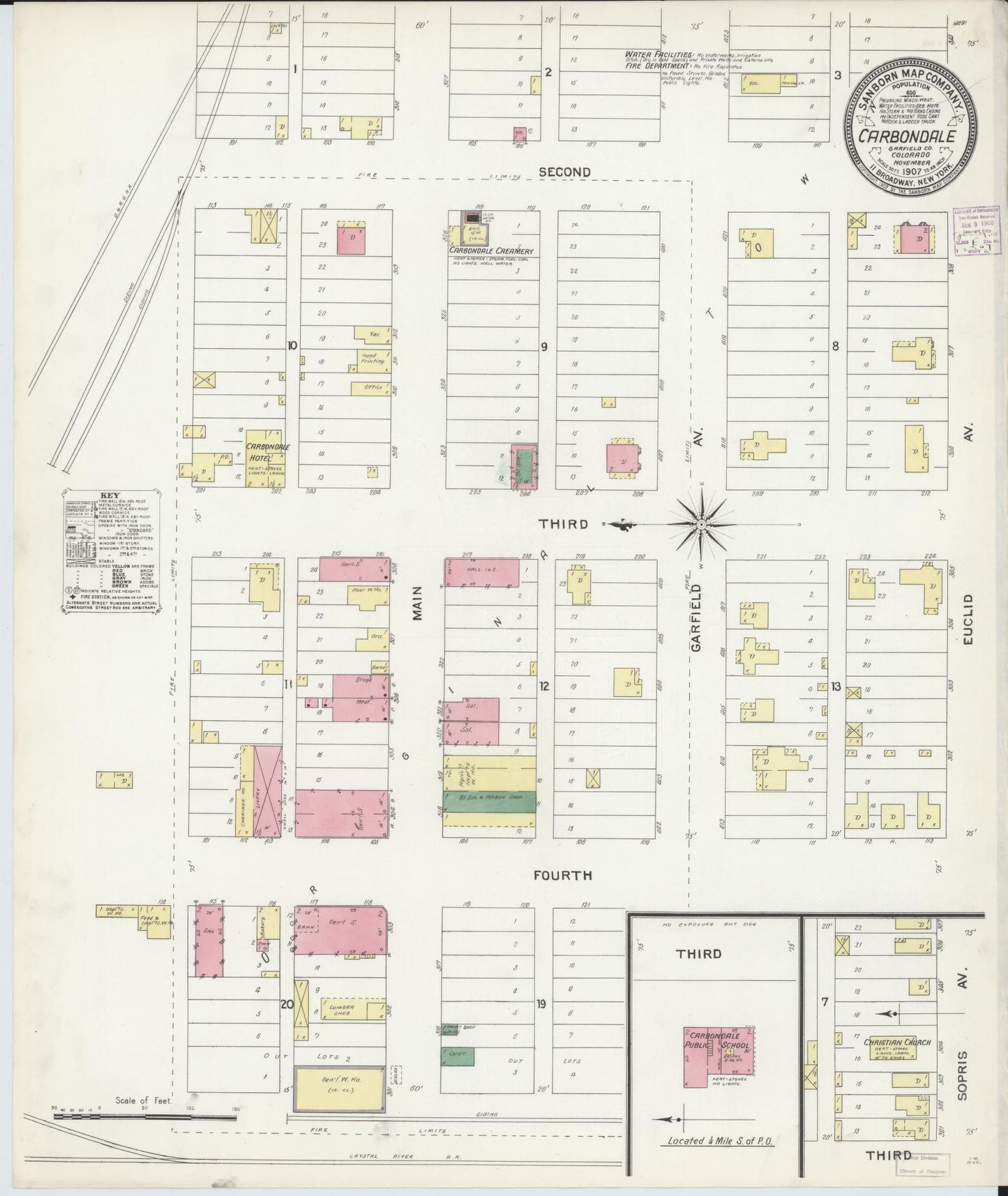 Sanborn Fire Insurance Map from Carbondale, Garfield County, Colorado (1907), Sheet #0001 - Historic Sanborn Fire Insurance Map Print, vintage old map wall art, antique decor, genealogy gift, Colorado Colorado map