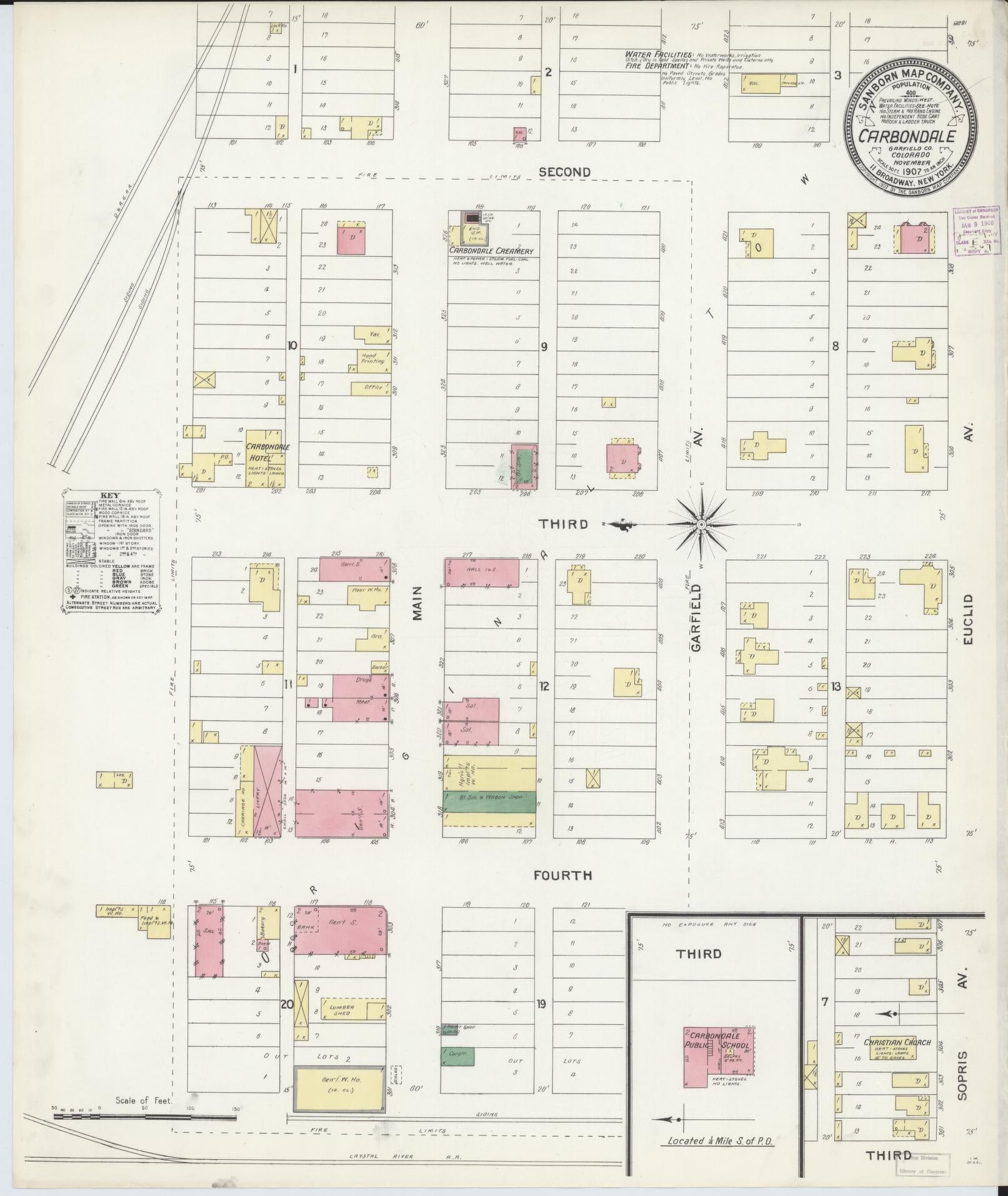 Sanborn Fire Insurance Map from Carbondale, Garfield County, Colorado (1907), Sheet #0001 - Historic Sanborn Fire Insurance Map Print, vintage old map wall art, antique decor, genealogy gift, Colorado Colorado map