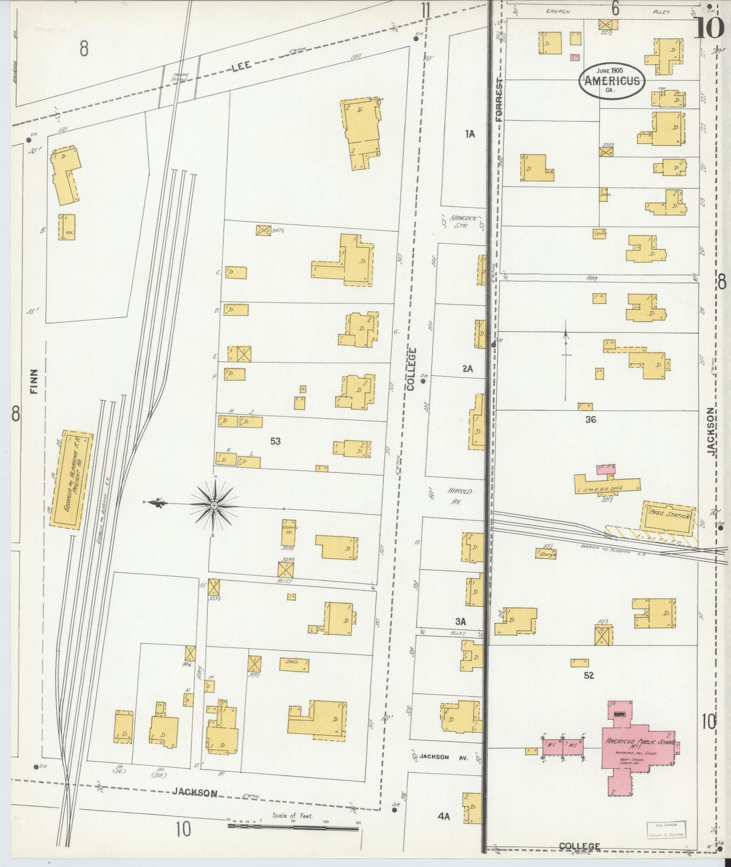 Sanborn Fire Insurance Map from Americus, Sumter County, Georgia (1900), Sheet #0010 - Historic Sanborn Fire Insurance Map Print, vintage old map wall art, antique decor, genealogy gift, Georgia Georgia map