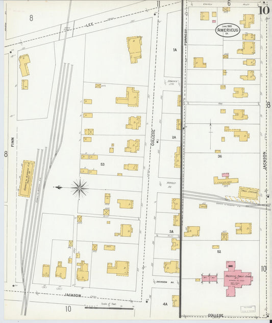 Sanborn Fire Insurance Map from Americus, Sumter County, Georgia (1900), Sheet #0010 - Historic Sanborn Fire Insurance Map Print, vintage old map wall art, antique decor, genealogy gift, Georgia Georgia map
