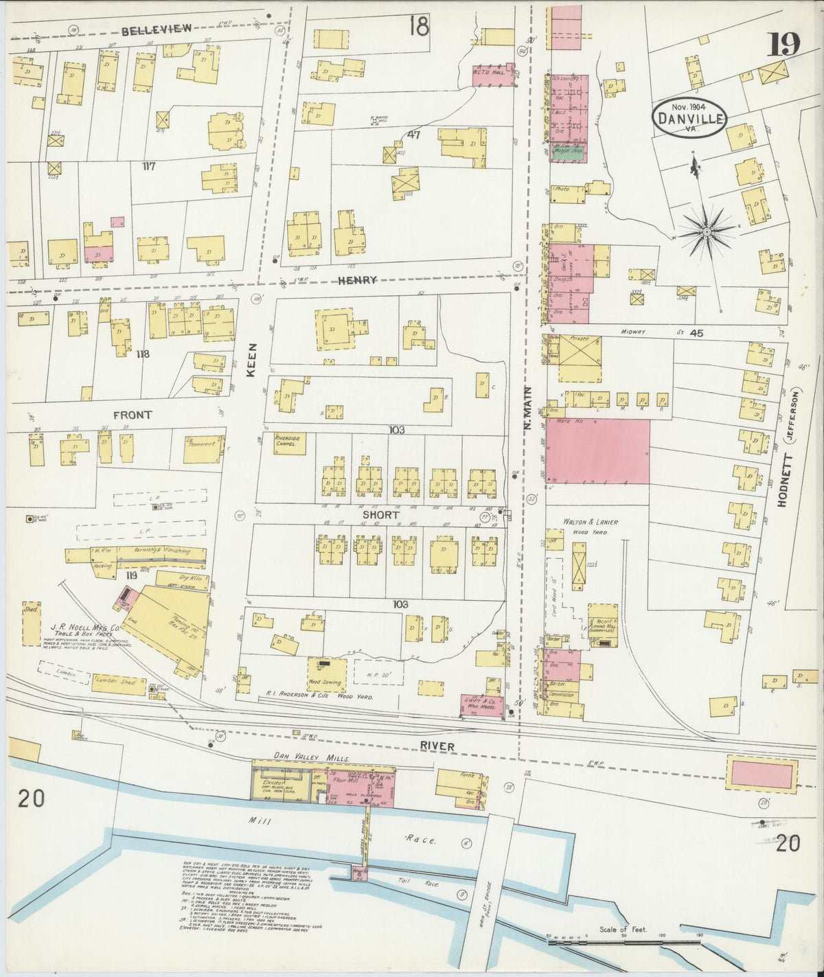 Sanborn Fire Insurance Map from Danville, Independent Cities, Virginia (1904), Sheet #0019 - Complete Map Set gallery image, historic Sanborn map, vintage wall art, Virginia Virginia