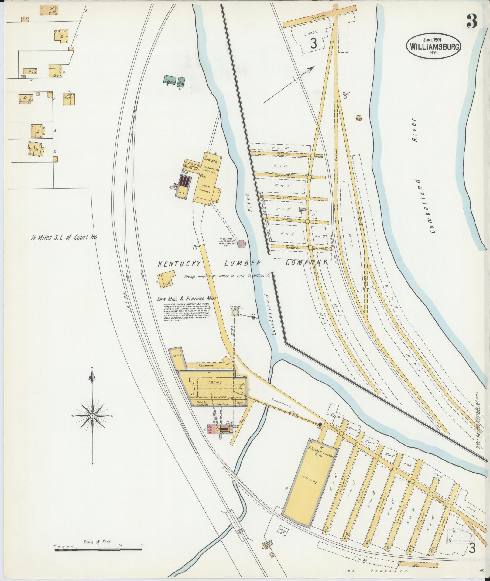 Sanborn Fire Insurance Map from Williamsburg, Whitley County, Kentucky (1901), Sheet #0003 - Complete Map Set gallery image, historic Sanborn map, vintage wall art, Kentucky Kentucky