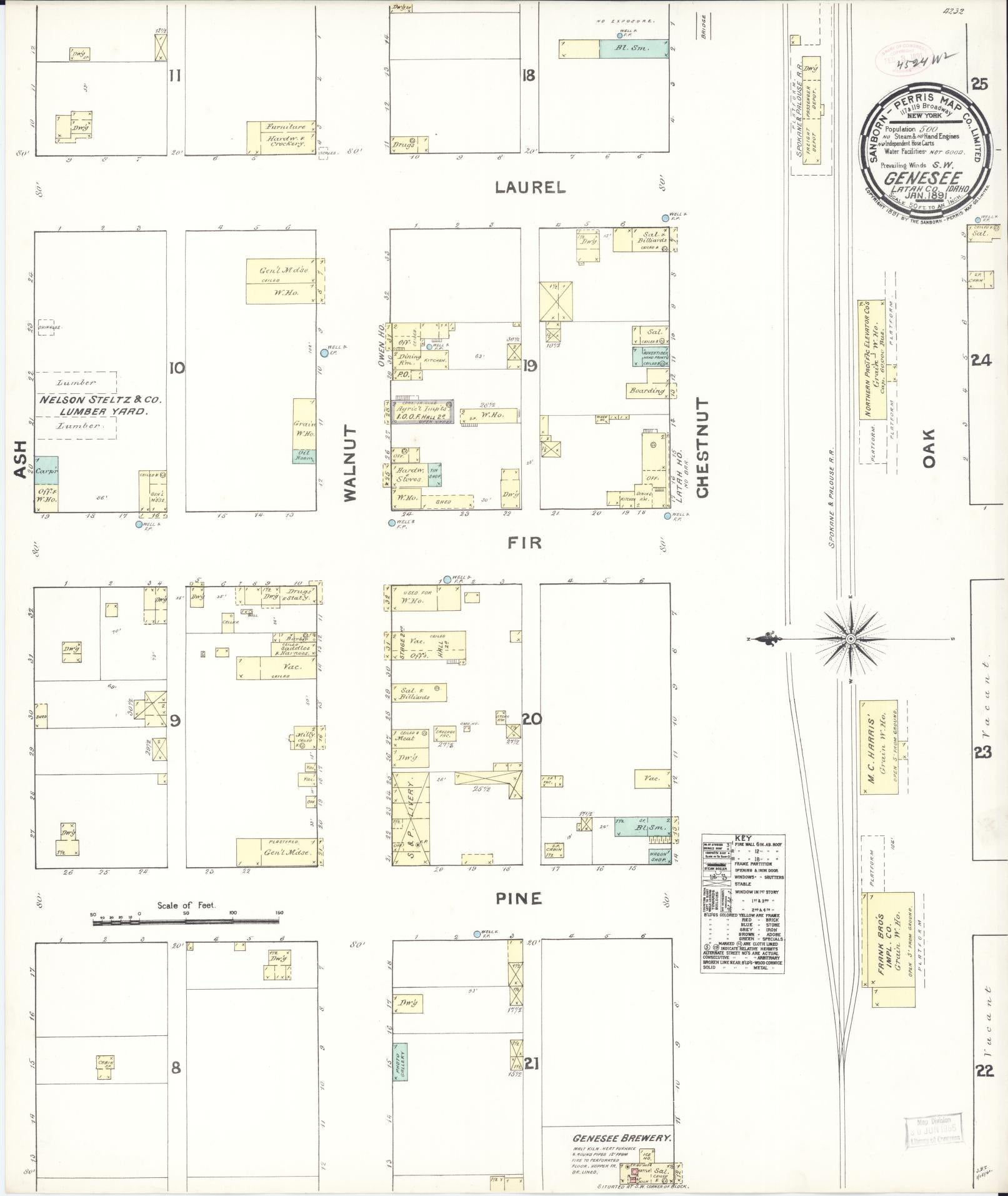 Sanborn Fire Insurance Map from Genesee, Latah County, Idaho (1891), Sheet #0001 - Historic Sanborn Fire Insurance Map Print, vintage old map wall art, antique decor, genealogy gift, Idaho Idaho map