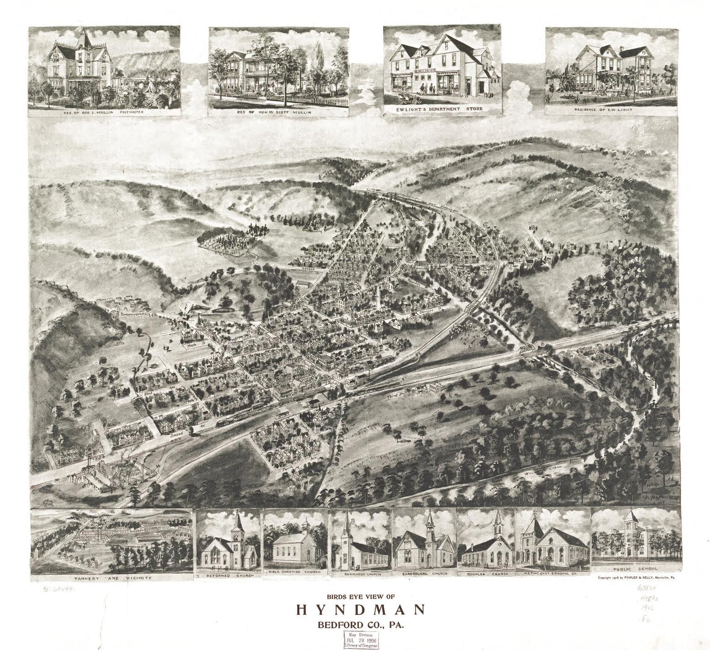 Birds eye view of Hyndman, Bedford Co., Pa. (1906) – Historic Bird’s-Eye View Panorama Print