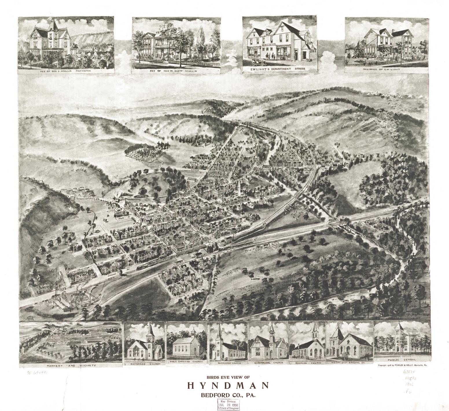 Birds eye view of Hyndman, Bedford Co., Pa. (1906) – Historic Bird’s-Eye View Panorama Print
