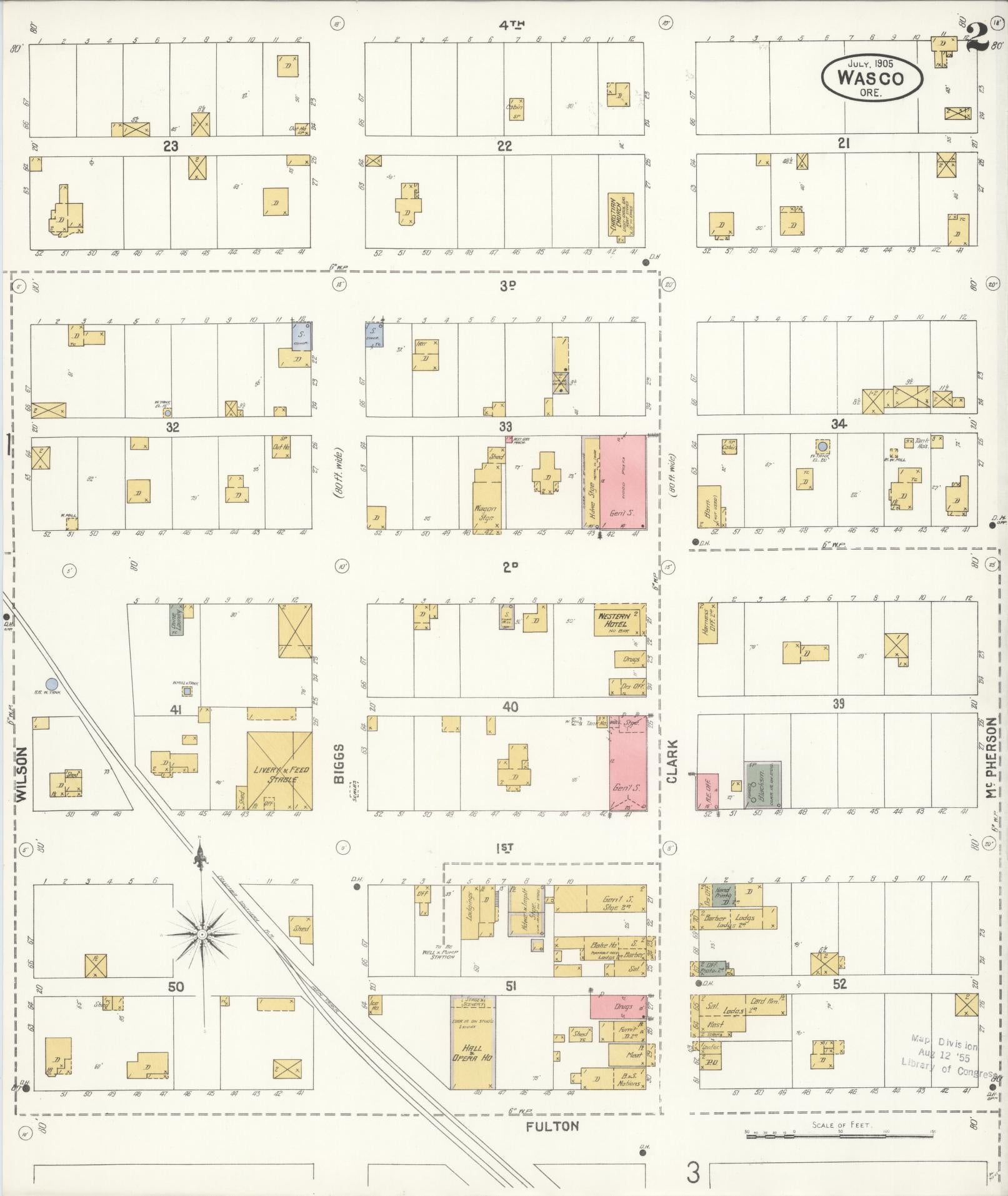 Sanborn Fire Insurance Map from Wasco, Sherman County, Oregon (1905), Sheet #0002 - Complete Map Set gallery image, historic Sanborn map, vintage wall art, Oregon Oregon
