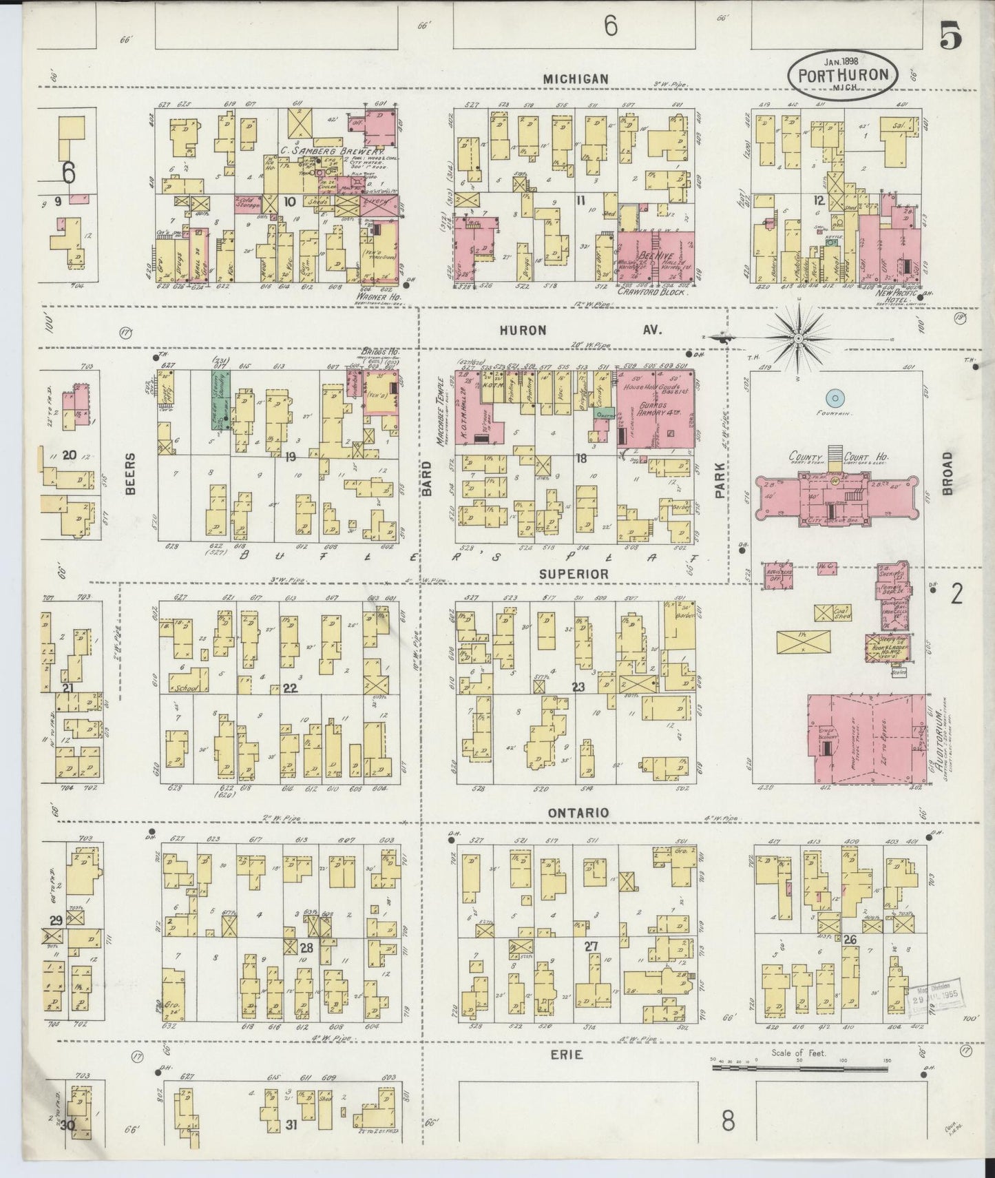 Sanborn Fire Insurance Map from Port Huron, Saint Clair County, Michigan (1898), Sheet #0005 - Complete Map Set gallery image, historic Sanborn map, vintage wall art, Michigan Michigan