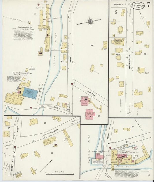 Sanborn Fire Insurance Map from Seymour, New Haven County, Connecticut (1911), Sheet #0007 - Historic Sanborn Fire Insurance Map Print, vintage old map wall art, antique decor, genealogy gift, Connecticut Connecticut map