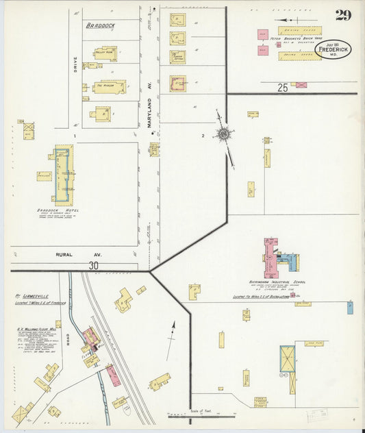 Sanborn Fire Insurance Map from Frederick, Frederick County, Maryland (1911), Sheet #0029 - Historic Sanborn Fire Insurance Map Print, vintage old map wall art