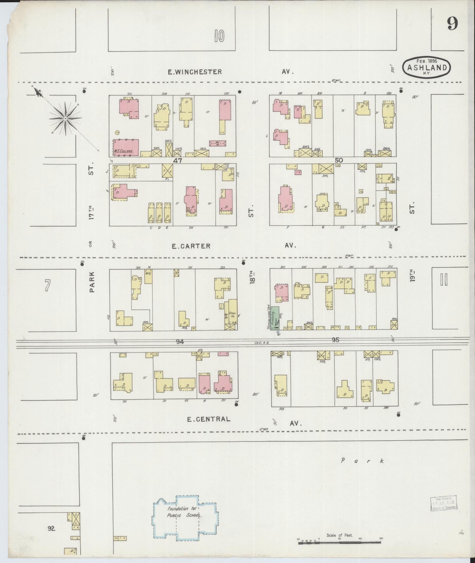 Sanborn Fire Insurance Map from Ashland, Boyd County, Kentucky (1895), Sheet #0009 - Historic Sanborn Fire Insurance Map Print, vintage old map wall art, antique decor, genealogy gift, Kentucky Kentucky map