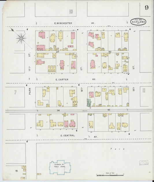 Sanborn Fire Insurance Map from Ashland, Boyd County, Kentucky (1895), Sheet #0009 - Historic Sanborn Fire Insurance Map Print, vintage old map wall art, antique decor, genealogy gift, Kentucky Kentucky map