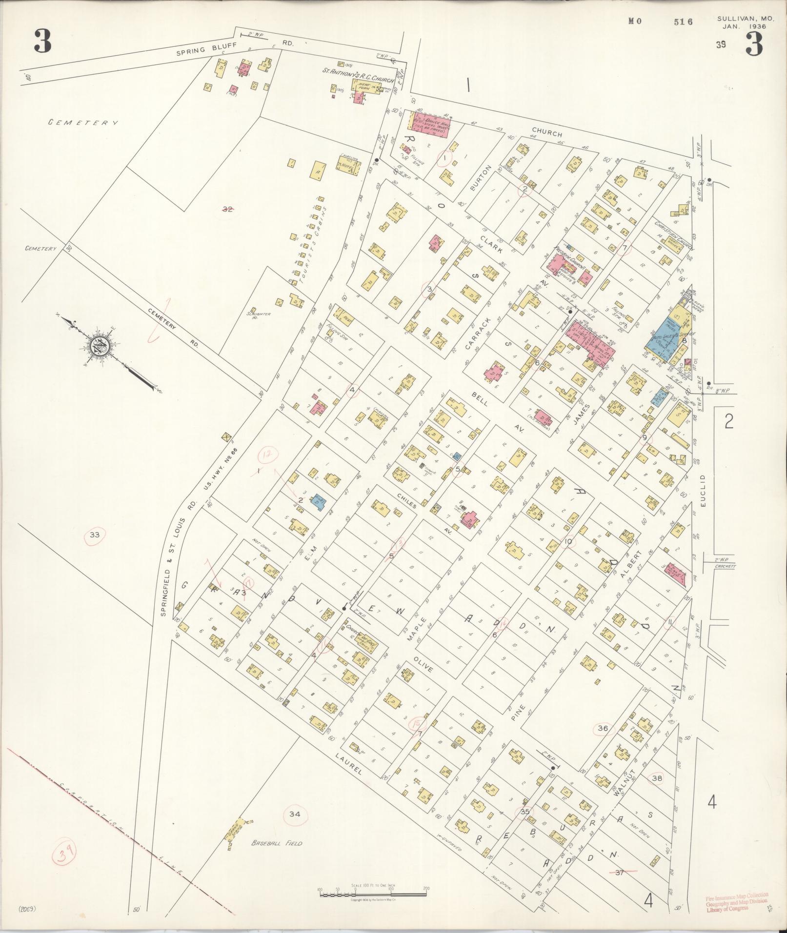 Sanborn Fire Insurance Map from Sullivan, Franklin County, Missouri (1936), Sheet #0003 - Complete Map Set gallery image, historic Sanborn map, vintage wall art, Missouri Missouri