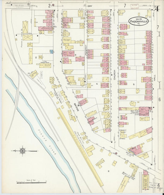 Sanborn Fire Insurance Map from Phoenixville, Chester County, Pennsylvania (1913), Sheet #0004 - Historic Sanborn Fire Insurance Map Print, vintage old map wall art, antique decor, genealogy gift, Pennsylvania Pennsylvania map