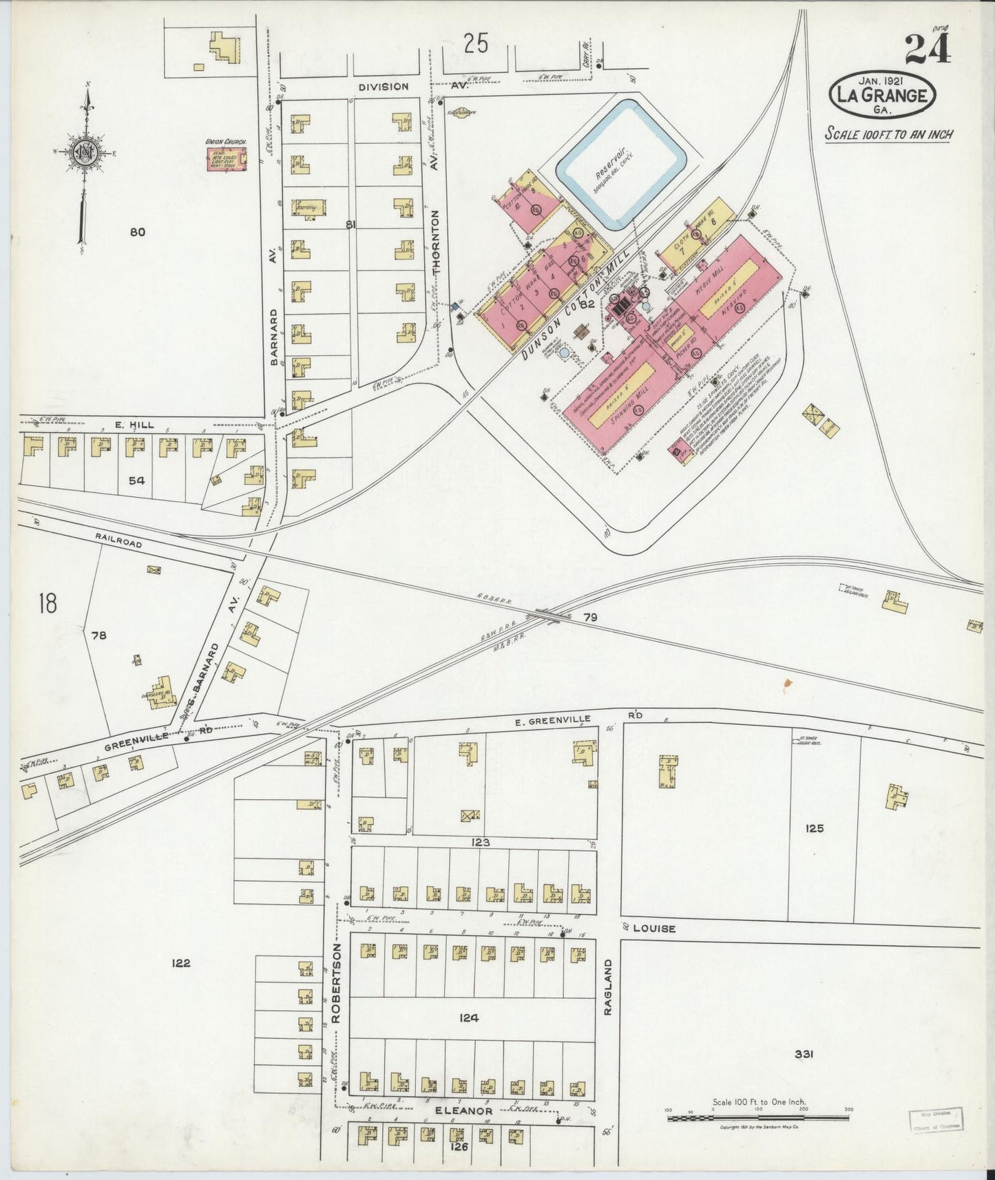 Sanborn Fire Insurance Map from La Grange, Troup County, Georgia (1921), Sheet #0024 - Historic Sanborn Fire Insurance Map Print, vintage old map wall art, antique decor, genealogy gift, Georgia Georgia map