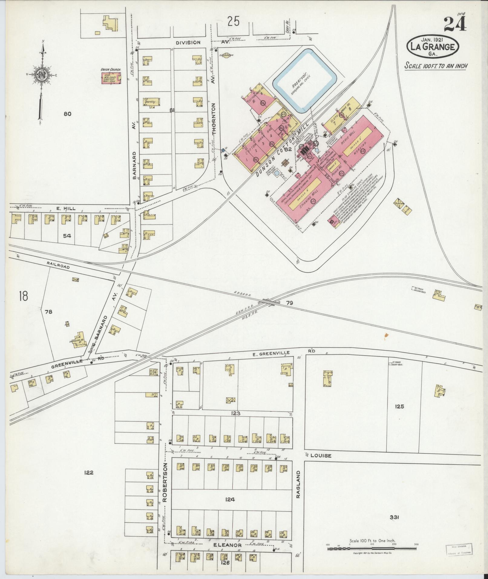 Sanborn Fire Insurance Map from La Grange, Troup County, Georgia (1921), Sheet #0024 - Historic Sanborn Fire Insurance Map Print, vintage old map wall art, antique decor, genealogy gift, Georgia Georgia map