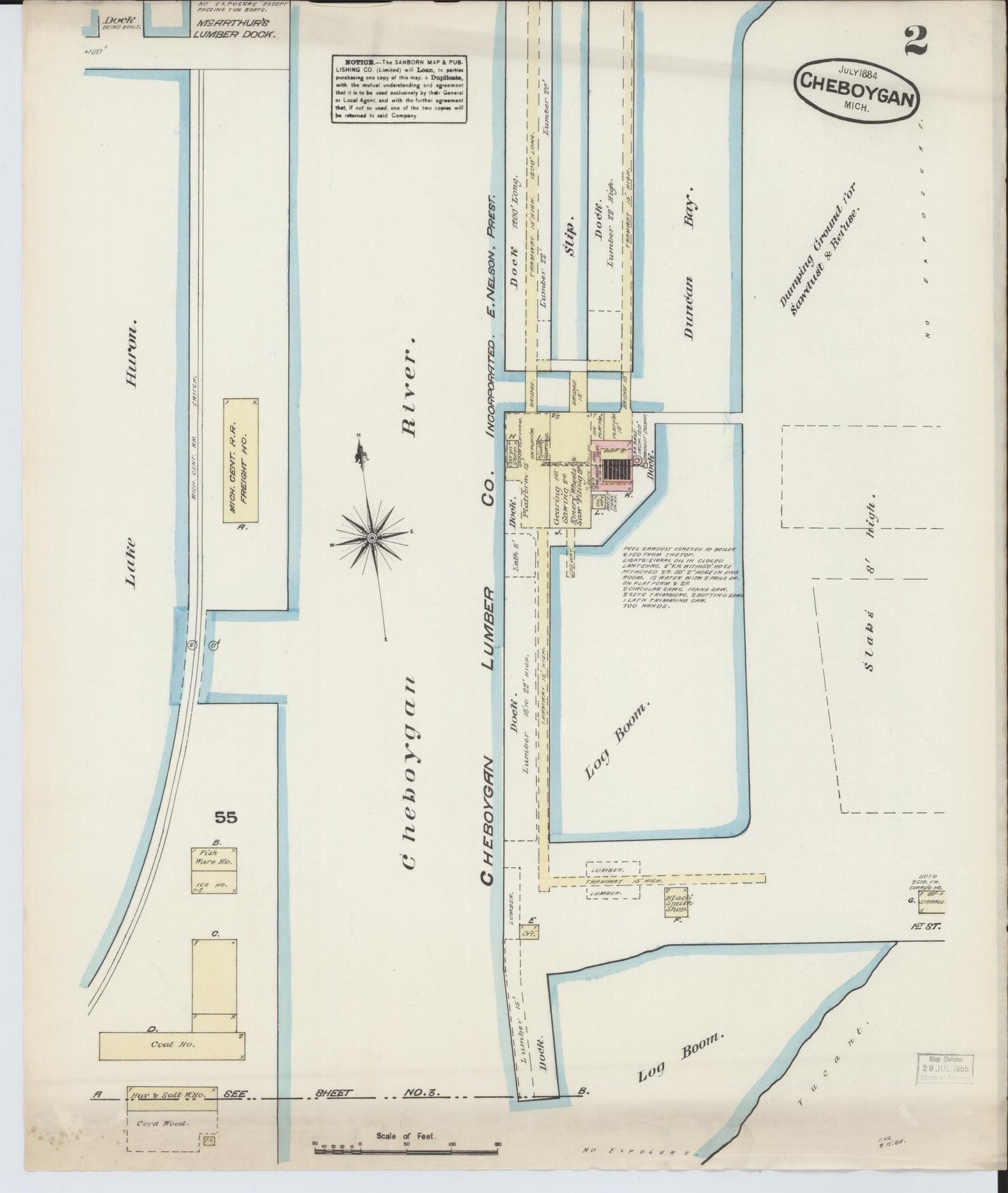 Sanborn Fire Insurance Map from Cheboygan, Cheboygan County, Michigan (1884), Sheet #0002 - Complete Map Set gallery image, historic Sanborn map, vintage wall art, Michigan Michigan