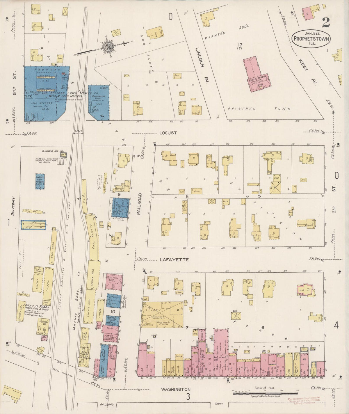 Sanborn Fire Insurance Map from Prophetstown, Whiteside County, Illinois (1922), Sheet #0002 - Complete Map Set gallery image, historic Sanborn map, vintage wall art, Illinois Illinois