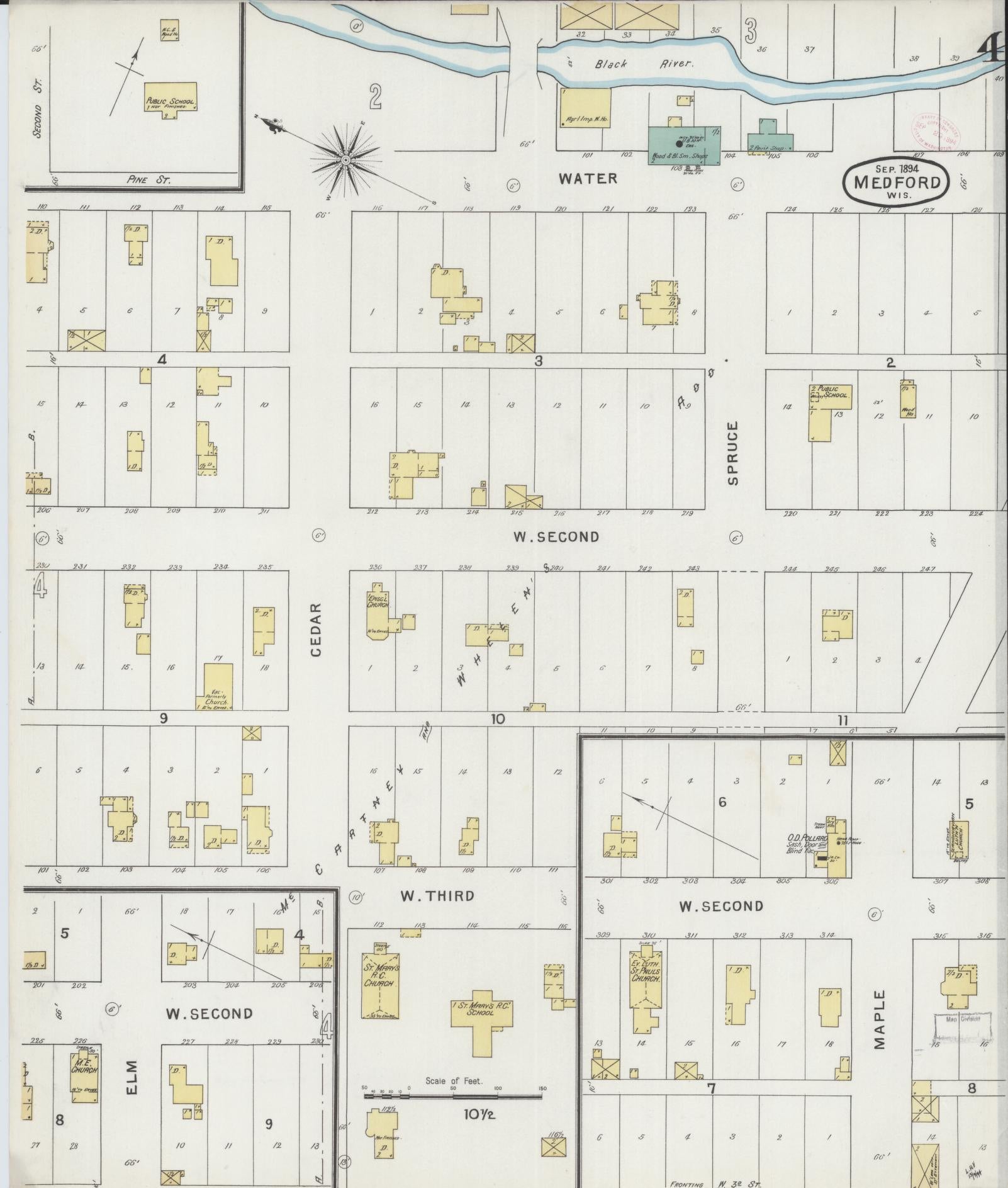 Sanborn Fire Insurance Map from Medford, Taylor County, Wisconsin (1894), Sheet #0004 - Historic Sanborn Fire Insurance Map Print, vintage old map wall art, antique decor, genealogy gift, Wisconsin Wisconsin map
