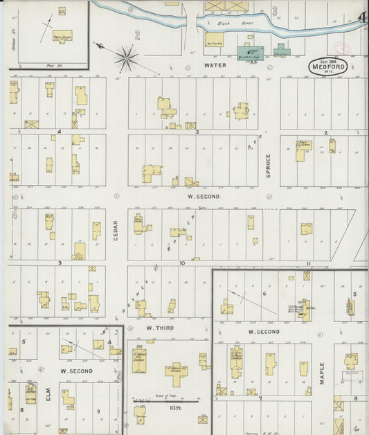 Sanborn Fire Insurance Map from Medford, Taylor County, Wisconsin (1894), Sheet #0004 - Historic Sanborn Fire Insurance Map Print, vintage old map wall art, antique decor, genealogy gift, Wisconsin Wisconsin map