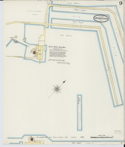 Sanborn Fire Insurance Map from Cheboygan, Cheboygan County, Michigan (1890), Sheet #0009 - Complete Map Set gallery image, historic Sanborn map, vintage wall art, Michigan Michigan