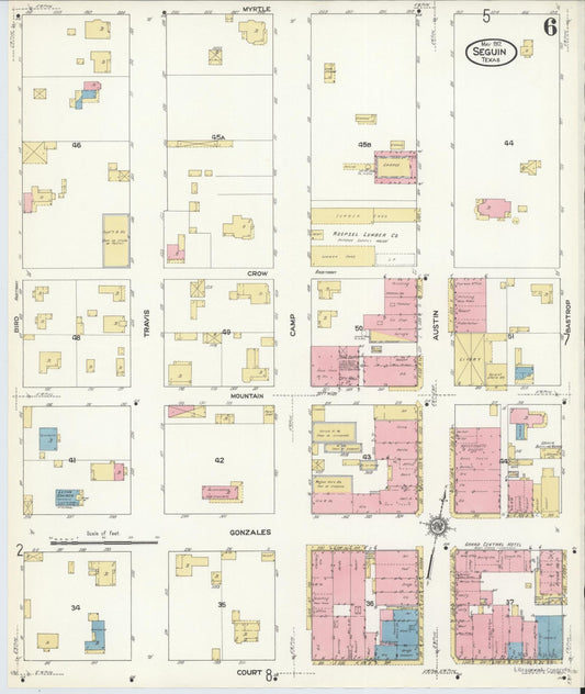 Sanborn Fire Insurance Map from Seguin, Guadalupe County, Texas (1912), Sheet #0006 - Historic Sanborn Fire Insurance Map Print, vintage old map wall art, antique decor, genealogy gift, Texas Texas map
