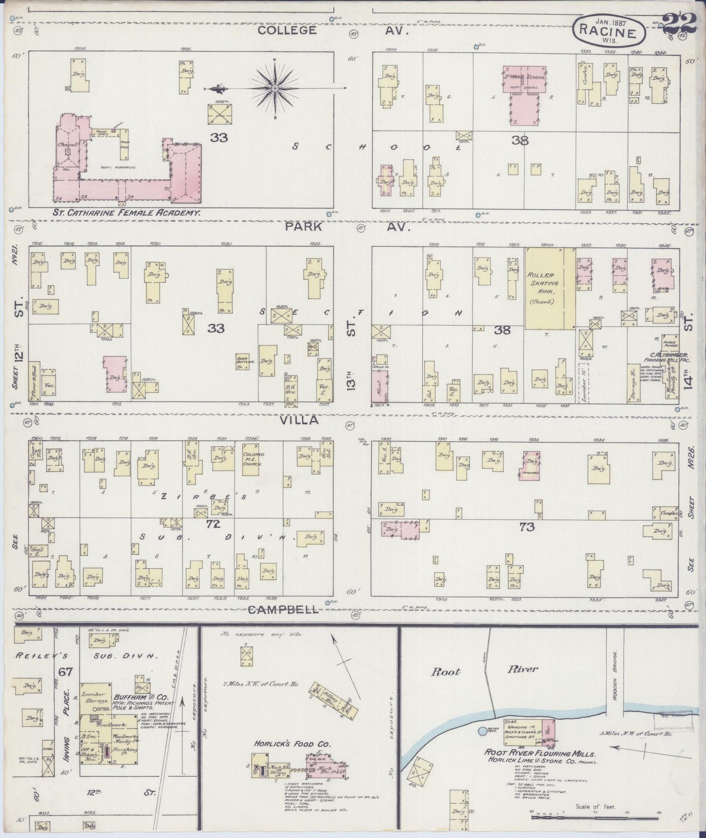 Sanborn Fire Insurance Map from Racine, Racine County, Wisconsin (1887), Sheet #0022 - Complete Map Set gallery image, historic Sanborn map, vintage wall art, Wisconsin Wisconsin