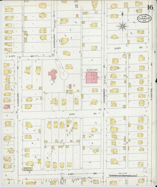 Sanborn Fire Insurance Map from Chanute, Neosho County, Kansas (1906), Sheet #0016 - Historic Sanborn Fire Insurance Map Print, vintage old map wall art, antique decor, genealogy gift, Kansas Kansas map