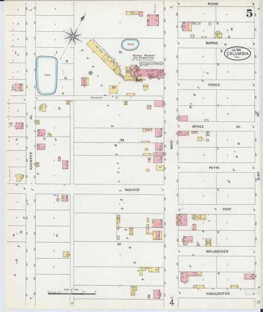 Sanborn Fire Insurance Map from Columbia, Monroe County, Illinois (1906), Sheet #0005 - Historic Sanborn Fire Insurance Map Print, vintage old map wall art, antique decor, genealogy gift, Illinois Illinois map