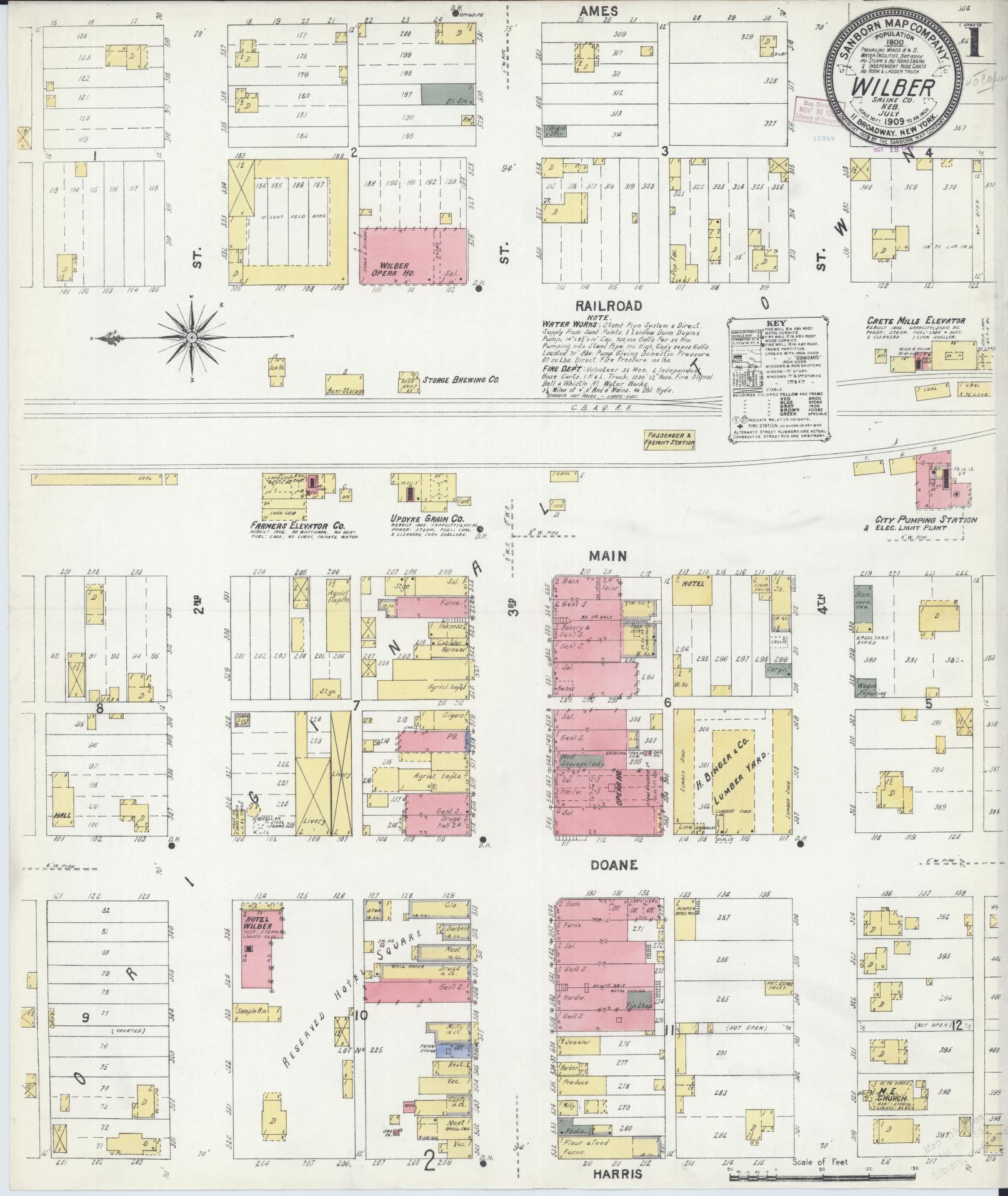 Sanborn Fire Insurance Map from Wilber, Saline County, Nebraska (1909), Sheet #0001 - Complete Map Set gallery image, historic Sanborn map, vintage wall art, Nebraska Nebraska
