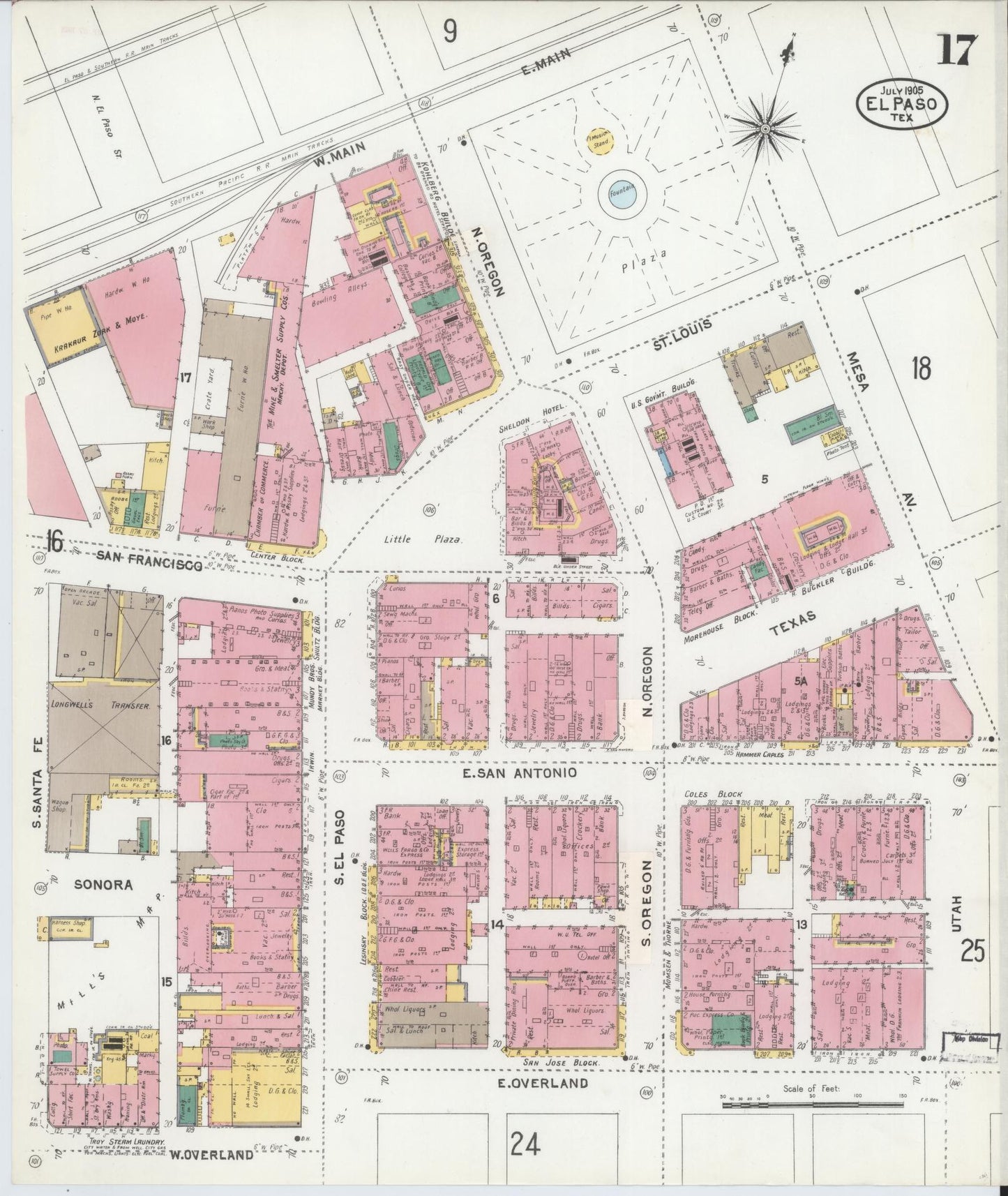 Sanborn Fire Insurance Map from El Paso, El Paso County, Texas (1905), Sheet #0017 - Complete Map Set gallery image, historic Sanborn map, vintage wall art, Texas Texas