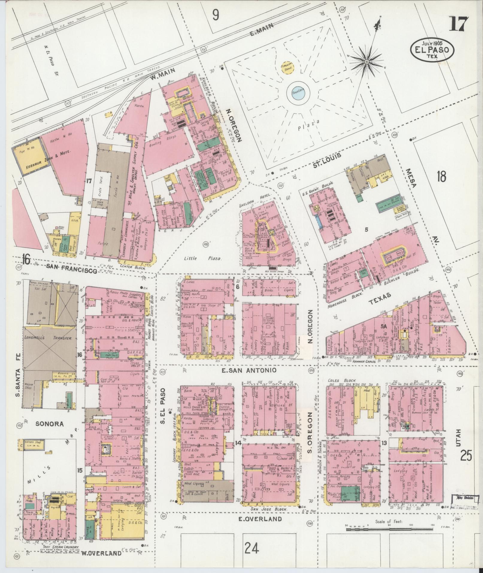 Sanborn Fire Insurance Map from El Paso, El Paso County, Texas (1905), Sheet #0017 - Complete Map Set gallery image, historic Sanborn map, vintage wall art, Texas Texas