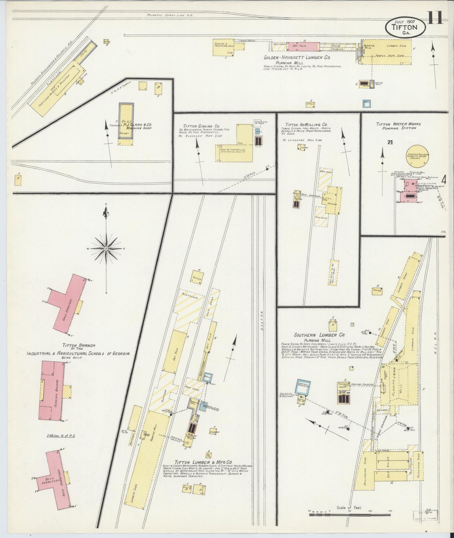 Sanborn Fire Insurance Map from Tifton, Tift County, Georgia (1907), Sheet #0011 - Historic Sanborn Fire Insurance Map Print, vintage old map wall art, antique decor, genealogy gift, Georgia Georgia map