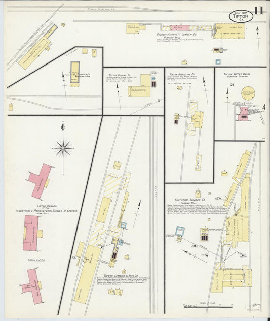 Sanborn Fire Insurance Map from Tifton, Tift County, Georgia (1907), Sheet #0011 - Historic Sanborn Fire Insurance Map Print, vintage old map wall art, antique decor, genealogy gift, Georgia Georgia map
