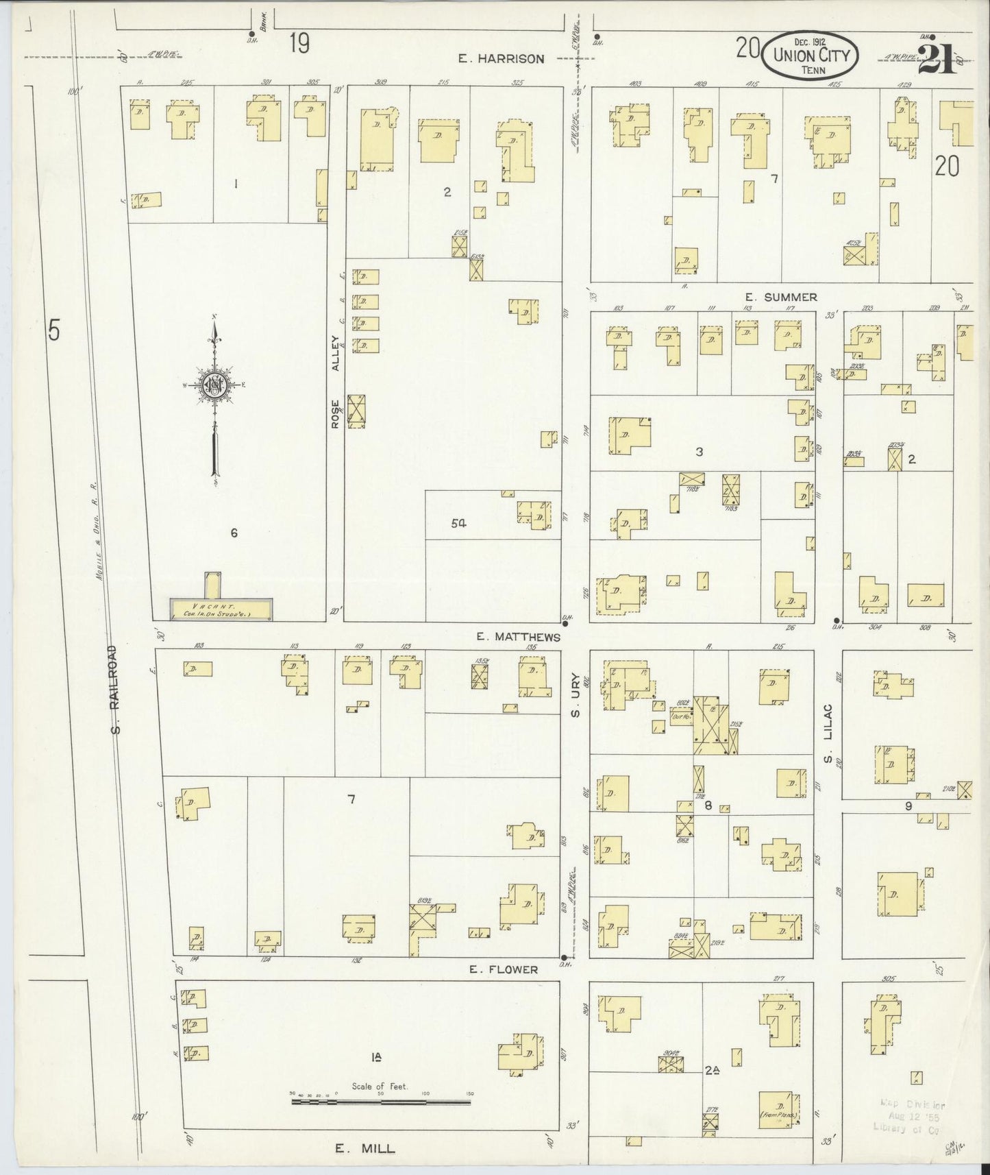 Sanborn Fire Insurance Map from Union City, Obion County, Tennessee (1912), Sheet #0021 - Complete Map Set gallery image, historic Sanborn map, vintage wall art, Tennessee Tennessee