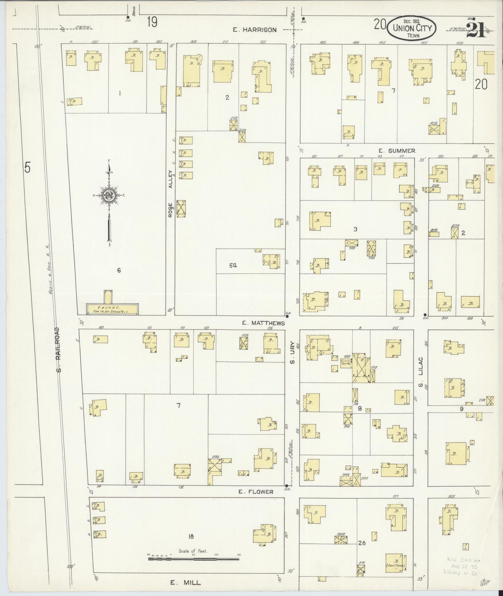 Sanborn Fire Insurance Map from Union City, Obion County, Tennessee (1912), Sheet #0021 - Complete Map Set gallery image, historic Sanborn map, vintage wall art, Tennessee Tennessee