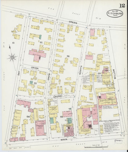 Sanborn Fire Insurance Map from Fitchburg, Worcester County, Massachusetts (1892), Sheet #0012 - Complete Map Set gallery image, historic Sanborn map, vintage wall art, Massachusetts Massachusetts