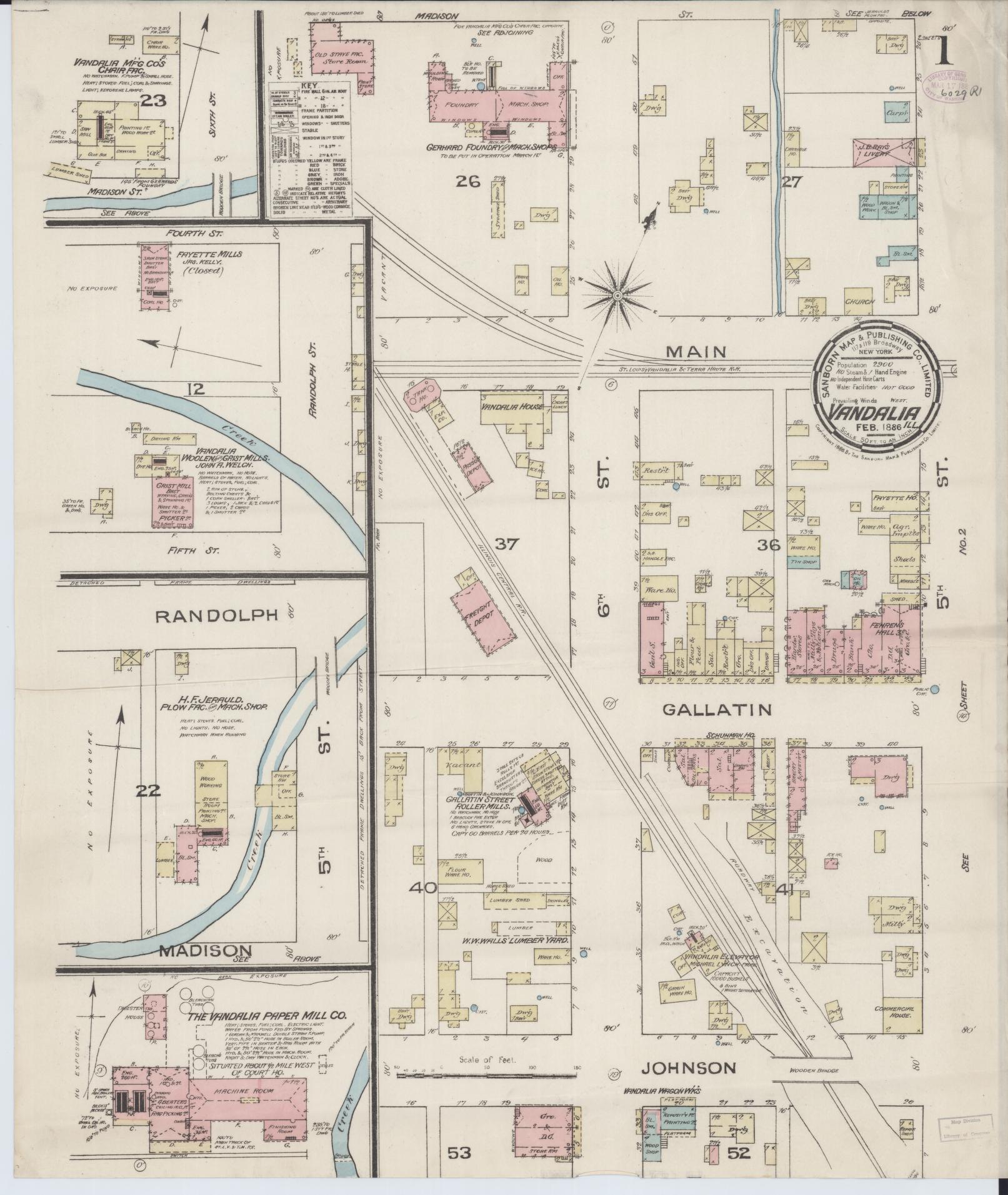 Sanborn Fire Insurance Map from Vandalia, Fayette County, Illinois (1886), Sheet #0001 - Historic Sanborn Fire Insurance Map Print, vintage old map wall art, antique decor, genealogy gift, Illinois Illinois map