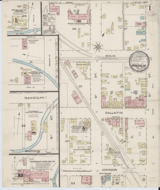 Sanborn Fire Insurance Map from Vandalia, Fayette County, Illinois (1886), Sheet #0001 - Historic Sanborn Fire Insurance Map Print, vintage old map wall art, antique decor, genealogy gift, Illinois Illinois map