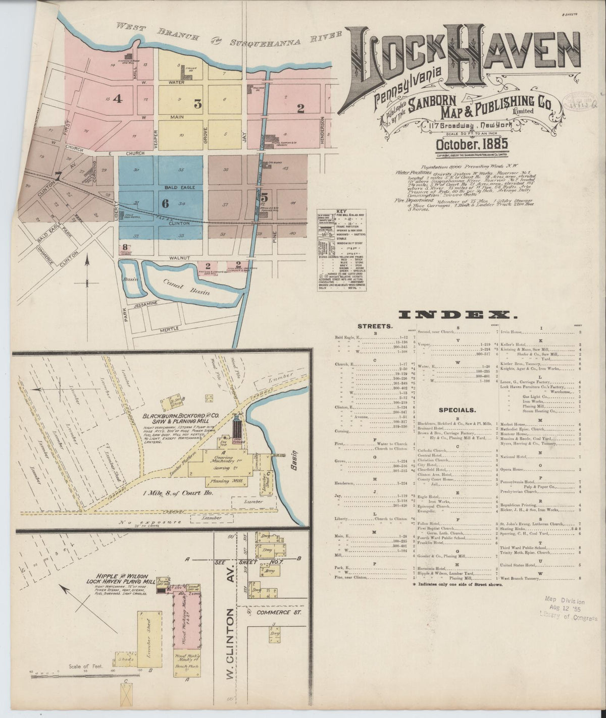 Sanborn Fire Insurance Map from Lock Haven, Clinton County, Pennsylvania (1885), Sheet #0001 - Complete Map Set gallery image, historic Sanborn map, vintage wall art, Pennsylvania Pennsylvania