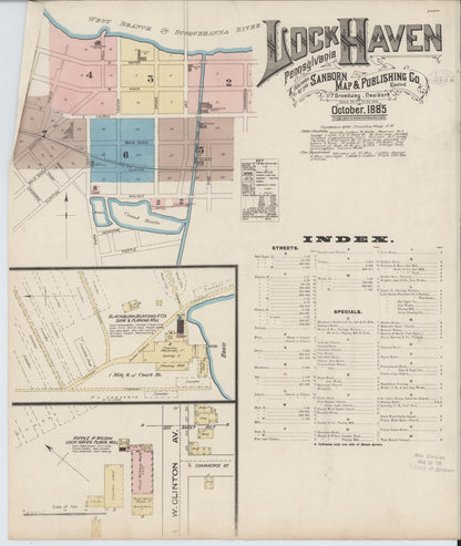 Sanborn Fire Insurance Map from Lock Haven, Clinton County, Pennsylvania (1885), Sheet #0001 - Complete Map Set gallery image, historic Sanborn map, vintage wall art, Pennsylvania Pennsylvania
