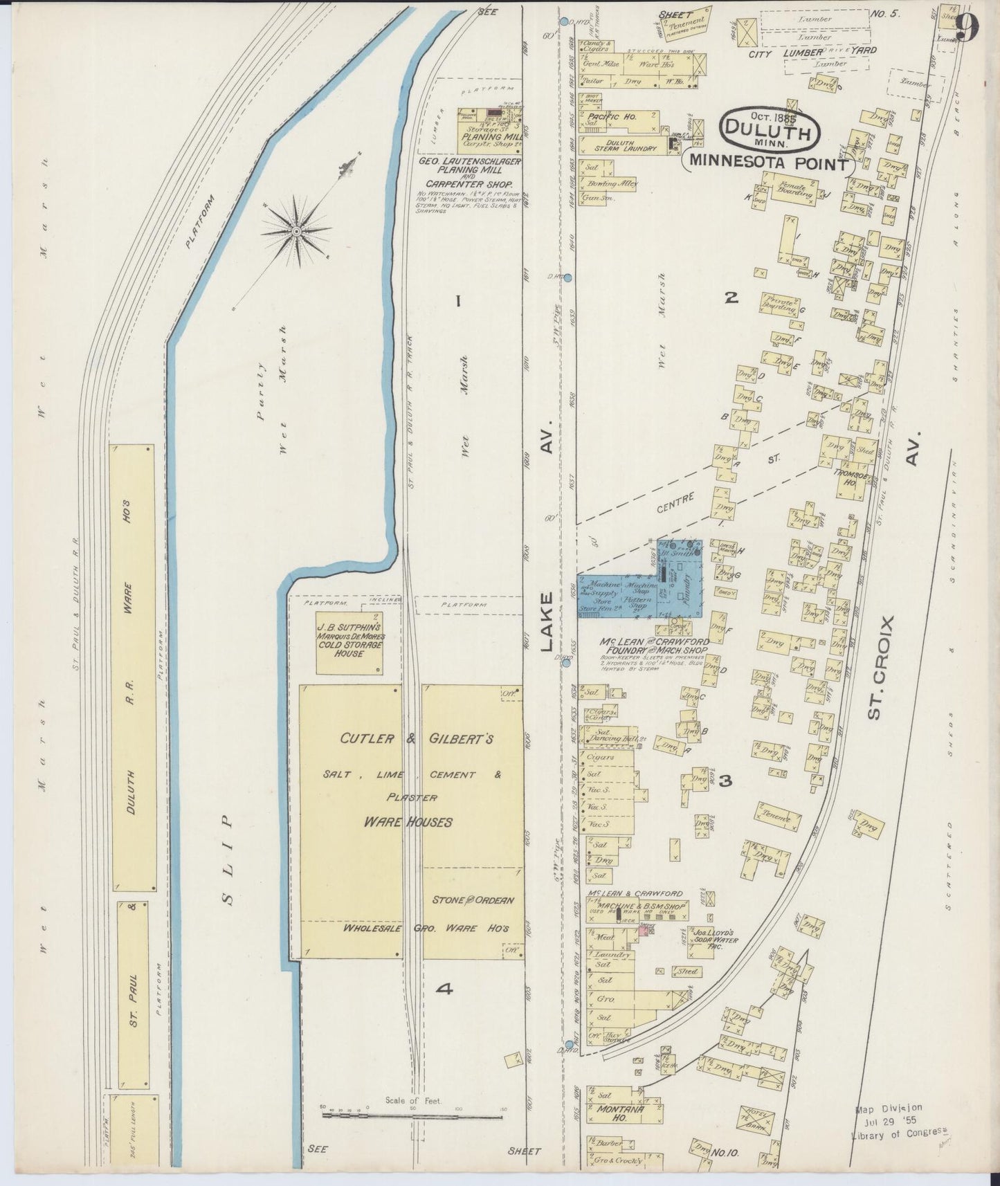 Sanborn Fire Insurance Map from Duluth, Saint Louis County, Minnesota (1885), Sheet #0009 - Historic Sanborn Fire Insurance Map Print, vintage old map wall art, antique decor, genealogy gift, Minnesota Minnesota map
