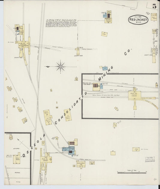 Sanborn Fire Insurance Map from Red Jacket, Houghton County, Michigan (1888), Sheet #0005 - Historic Sanborn Fire Insurance Map Print, vintage old map wall art, antique decor, genealogy gift, Michigan Michigan map