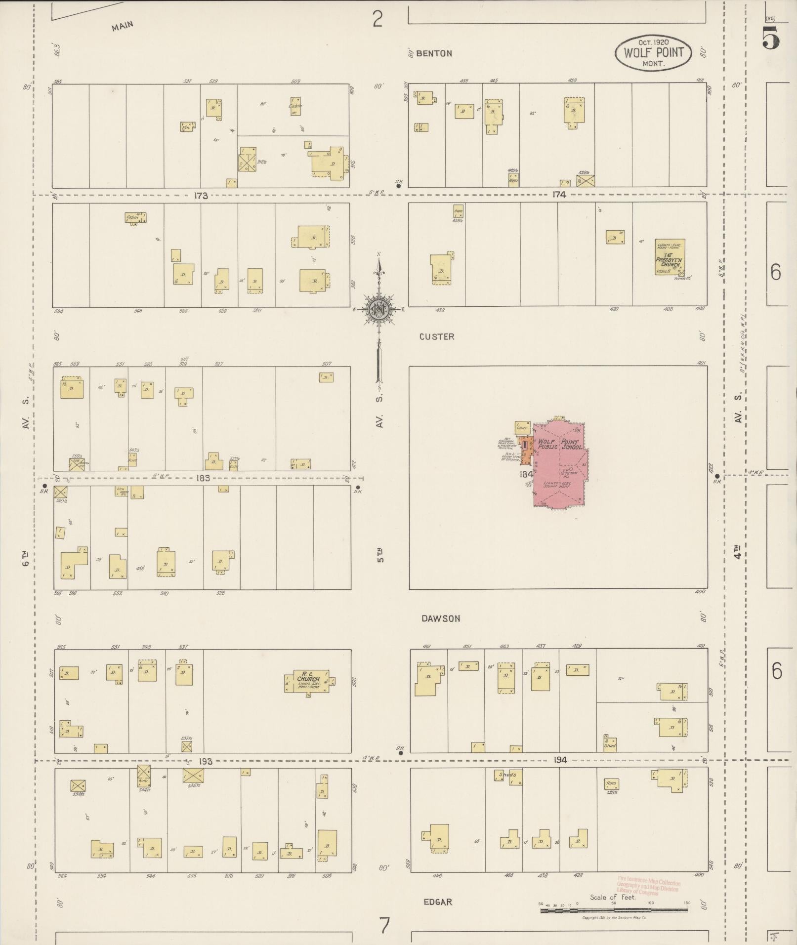 Sanborn Fire Insurance Map from Wolf Point, Roosevelt County, Montana (1920), Sheet #0005 - Historic Sanborn Fire Insurance Map Print, vintage old map wall art, antique decor, genealogy gift, Montana Montana map