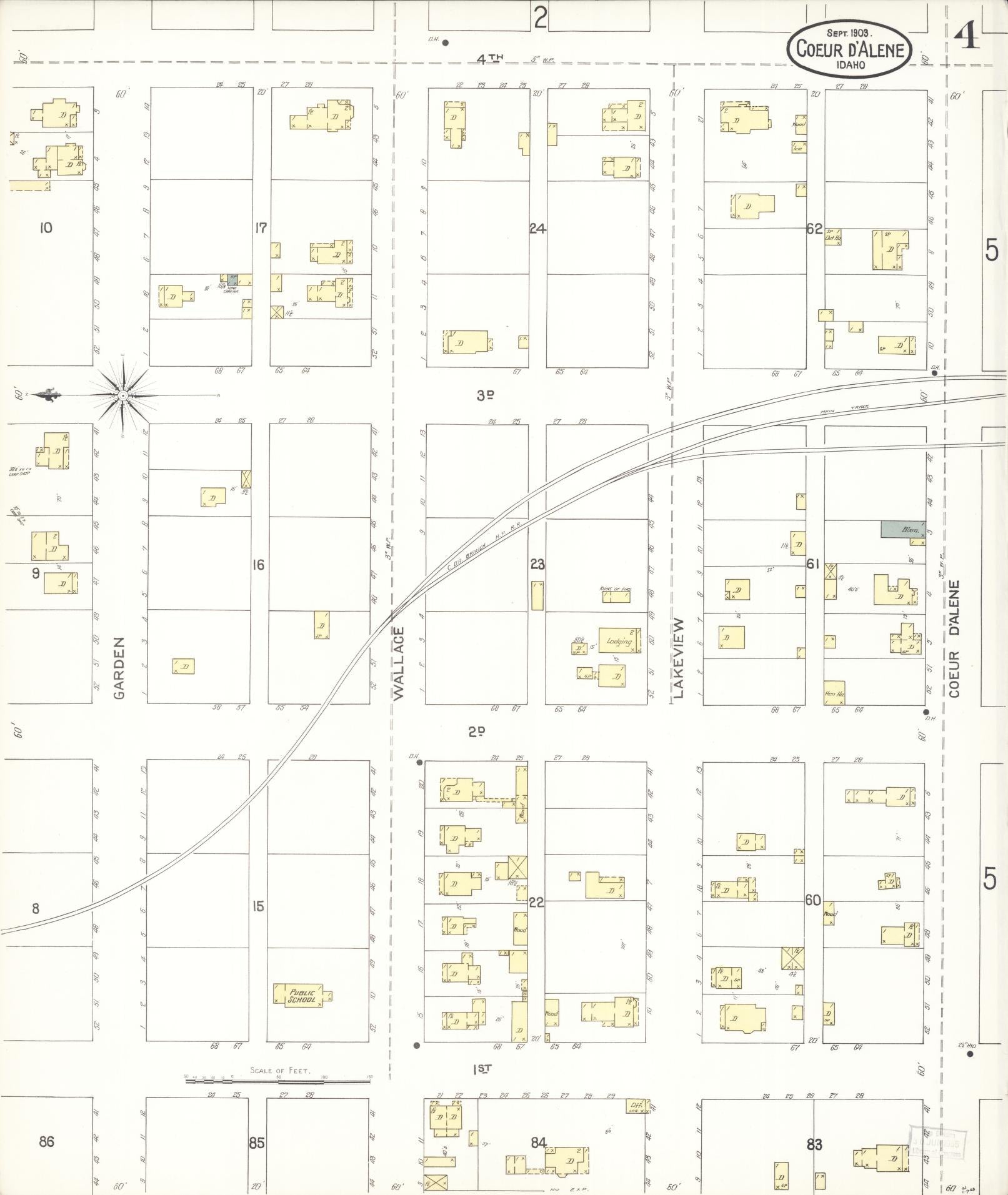 Sanborn Fire Insurance Map from Coeur D'alene, Kootenai County, Idaho (1903), Sheet #0004 - Historic Sanborn Fire Insurance Map Print, vintage old map wall art, antique decor, genealogy gift, Idaho Idaho map