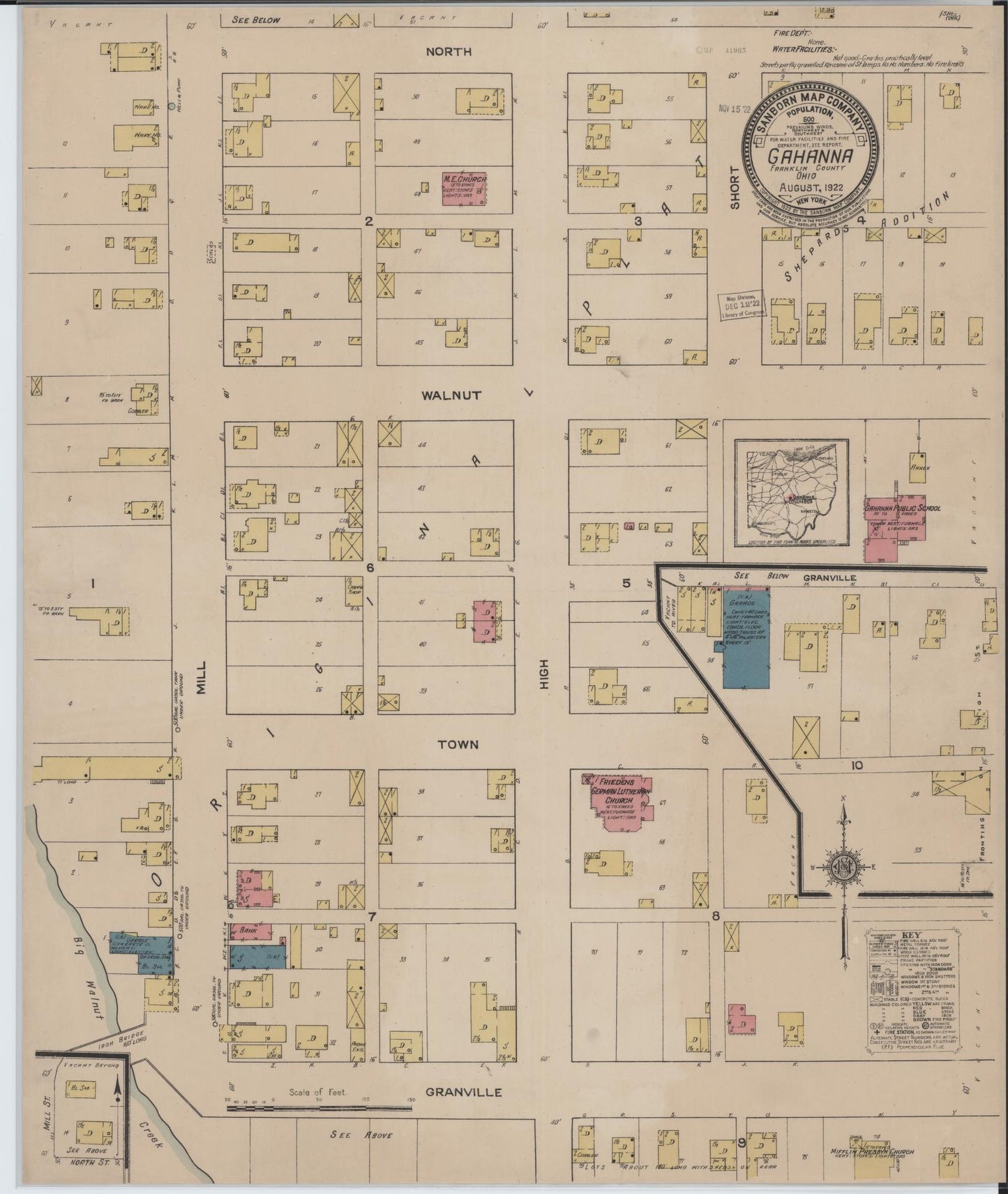Sanborn Fire Insurance Map from Gahanna, Franklin County, Ohio (1922), Sheet #0001 - Historic Sanborn Fire Insurance Map Print, vintage old map wall art, antique decor, genealogy gift, Ohio Ohio map