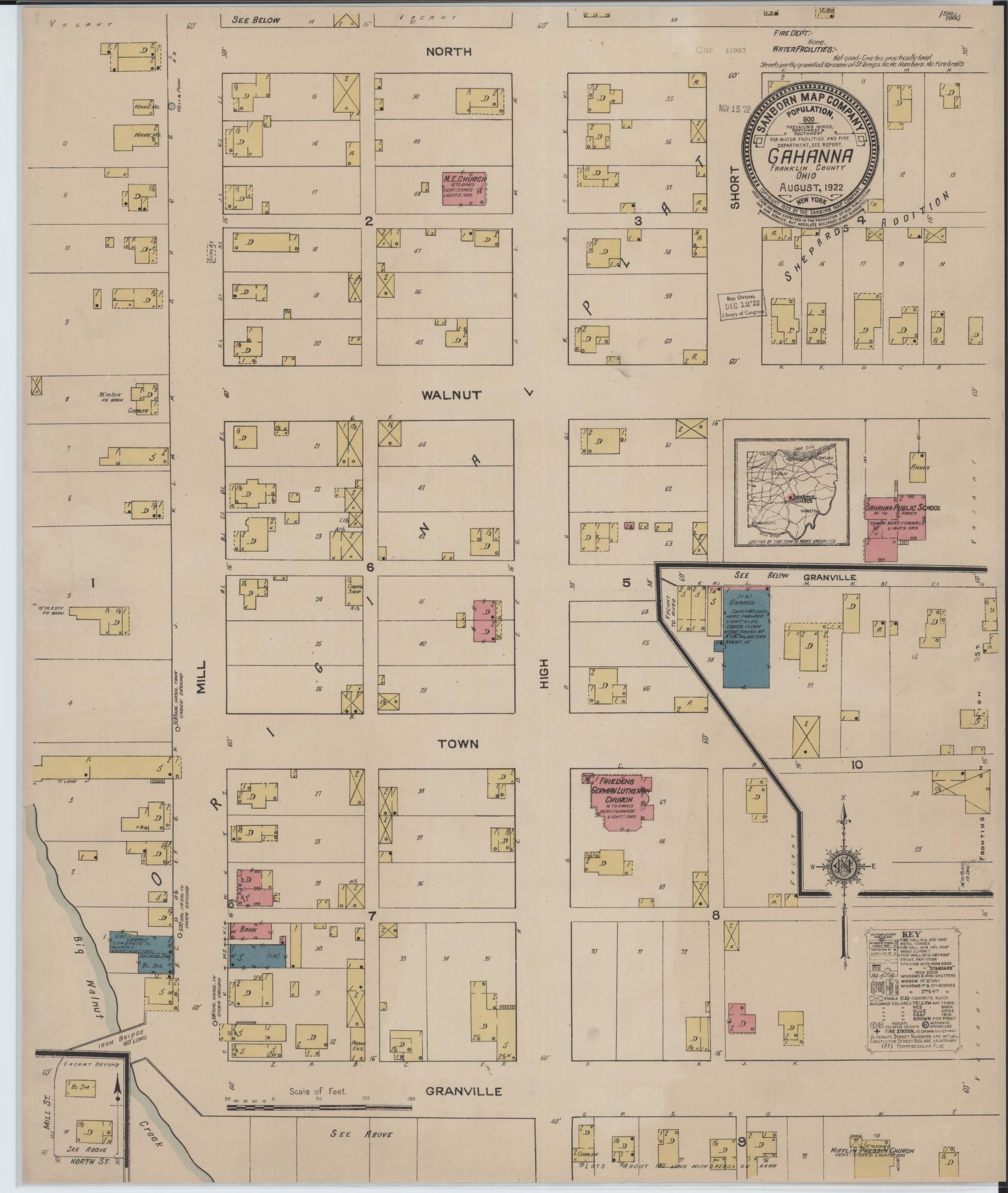 Sanborn Fire Insurance Map from Gahanna, Franklin County, Ohio (1922), Sheet #0001 - Historic Sanborn Fire Insurance Map Print, vintage old map wall art, antique decor, genealogy gift, Ohio Ohio map